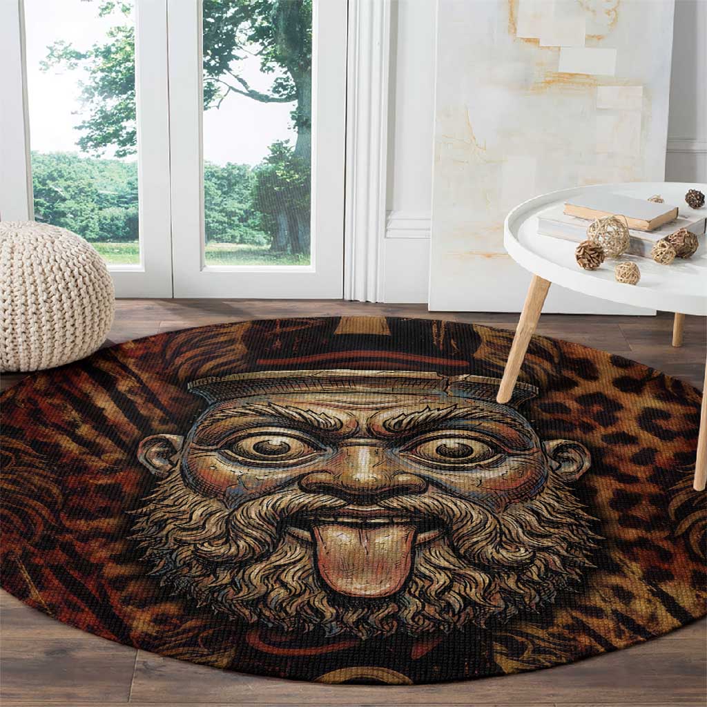 Bes Ancient Egyptian Round Carpet with Leopard Print Ankh and Eye of Horus Egyptian Deity Tribute - African Pride