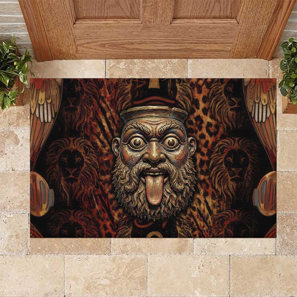 Bes Ancient Egyptian Rubber Doormat with Leopard Print Ankh and Eye of Horus Egyptian Deity Tribute - African Pride