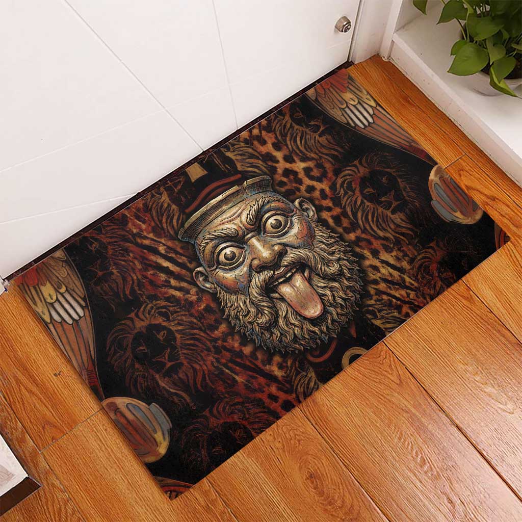 Bes Ancient Egyptian Rubber Doormat with Leopard Print Ankh and Eye of Horus Egyptian Deity Tribute - African Pride