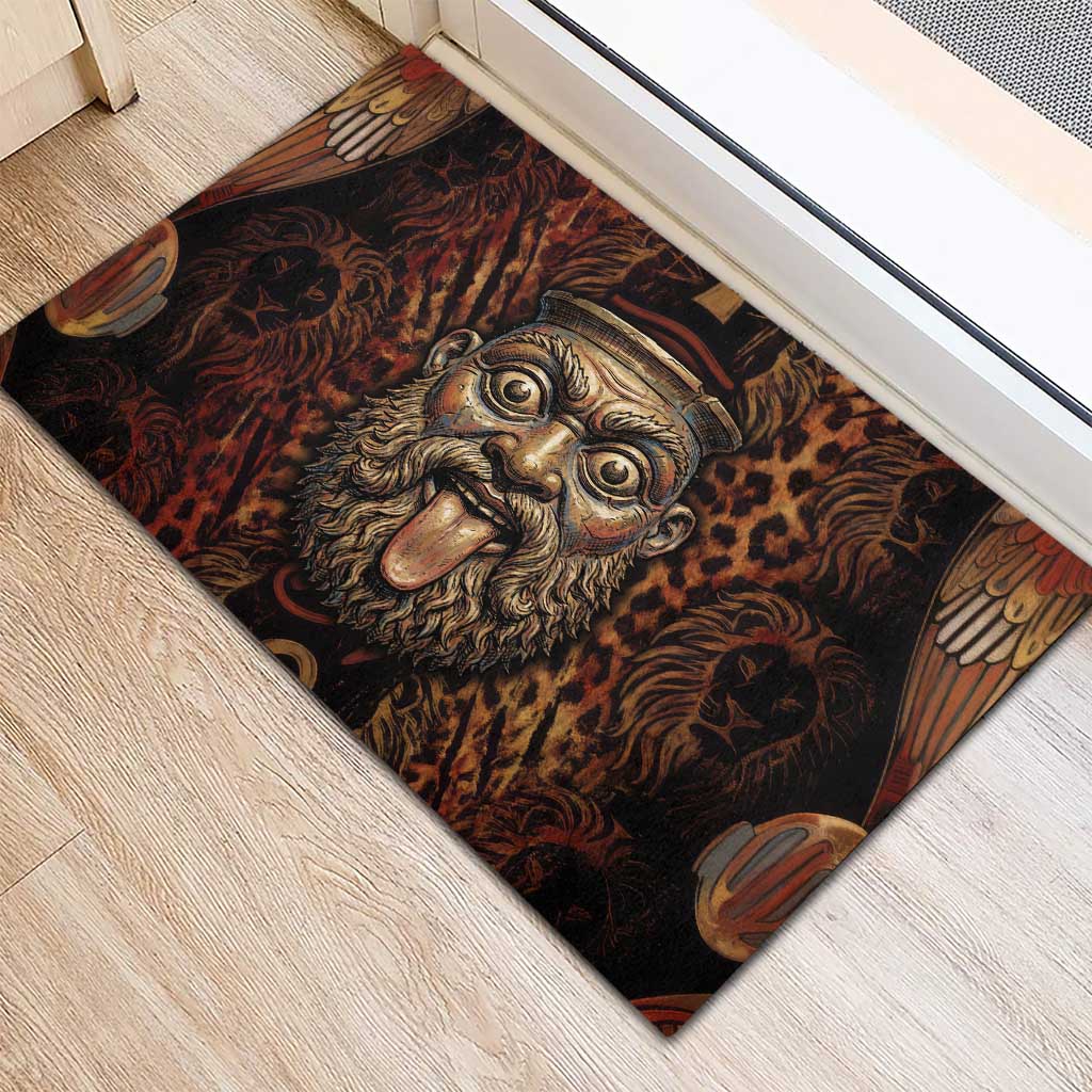 Bes Ancient Egyptian Rubber Doormat with Leopard Print Ankh and Eye of Horus Egyptian Deity Tribute - African Pride
