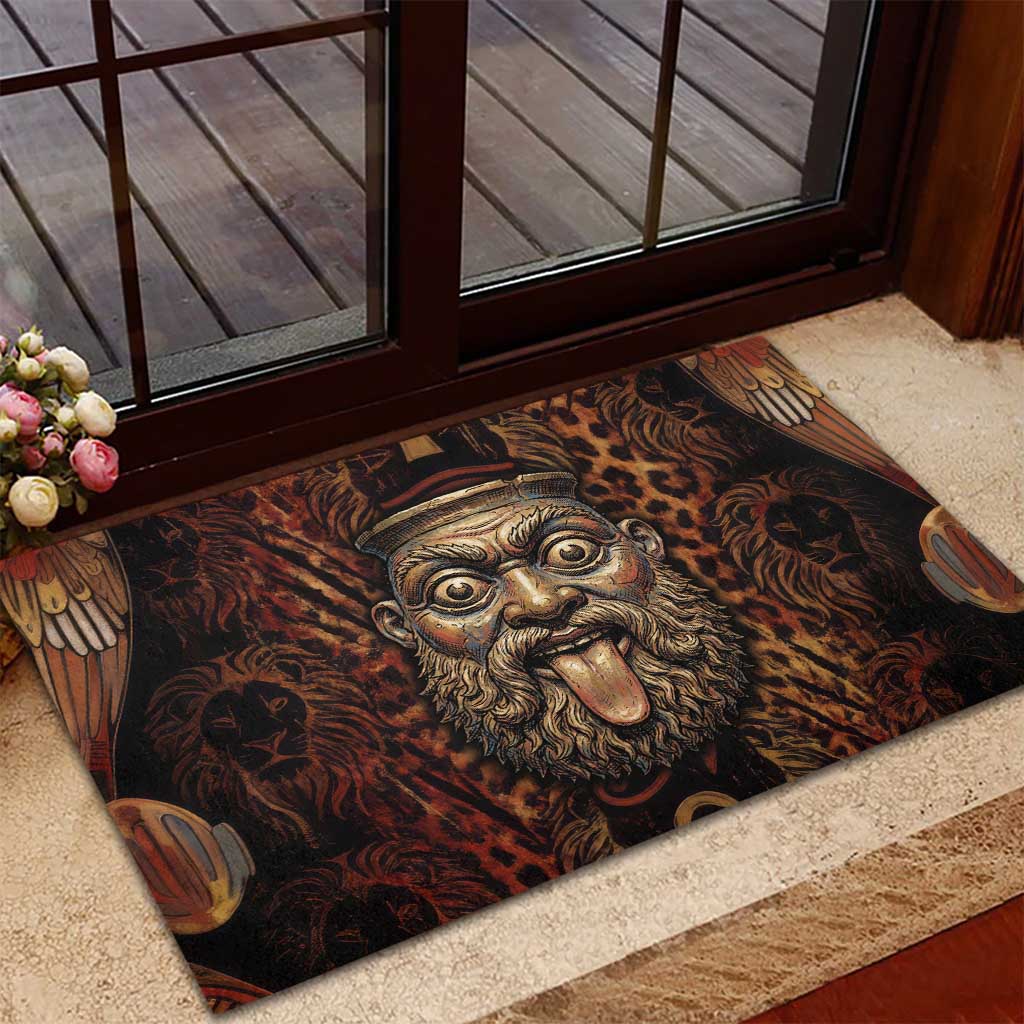 Bes Ancient Egyptian Rubber Doormat with Leopard Print Ankh and Eye of Horus Egyptian Deity Tribute - African Pride