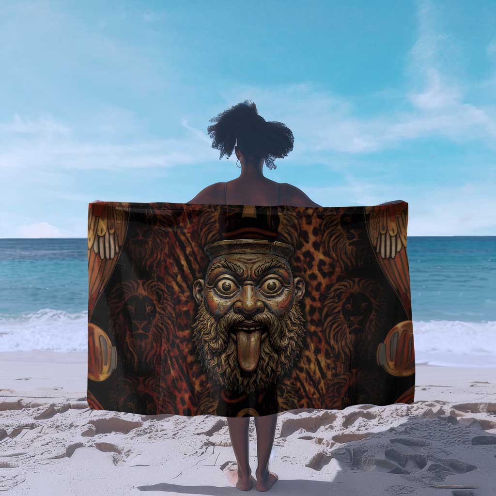 Bes Ancient Egyptian Sarong with Leopard Print Ankh and Eye of Horus Egyptian Deity Tribute - African Pride