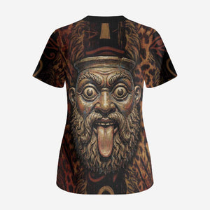 Bes Ancient Egyptian Scrub Top with Leopard Print Ankh and Eye of Horus Egyptian Deity Tribute - African Pride