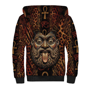 Bes Ancient Egyptian Sherpa Hoodie with Leopard Print Ankh and Eye of Horus Egyptian Deity Tribute - African Pride
