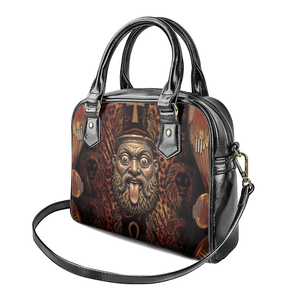 Bes Ancient Egyptian Shoulder Handbag with Leopard Print Ankh and Eye of Horus Egyptian Deity Tribute - African Pride
