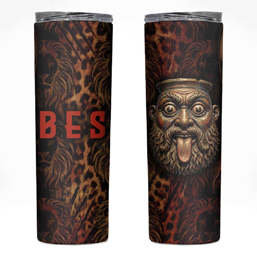 Bes Ancient Egyptian Skinny Tumbler with Leopard Print Ankh and Eye of Horus Egyptian Deity Tribute - African Pride