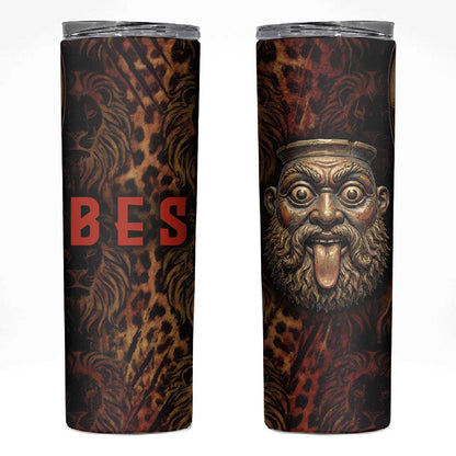 Bes Ancient Egyptian Skinny Tumbler with Leopard Print Ankh and Eye of Horus Egyptian Deity Tribute - African Pride