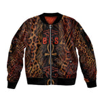 Bes Ancient Egyptian Sleeve Zip Bomber Jacket with Leopard Print Ankh and Eye of Horus Egyptian Deity Tribute - African Pride