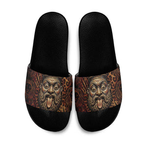 Bes Ancient Egyptian Slide Sandals with Leopard Print Ankh and Eye of Horus Egyptian Deity Tribute - African Pride