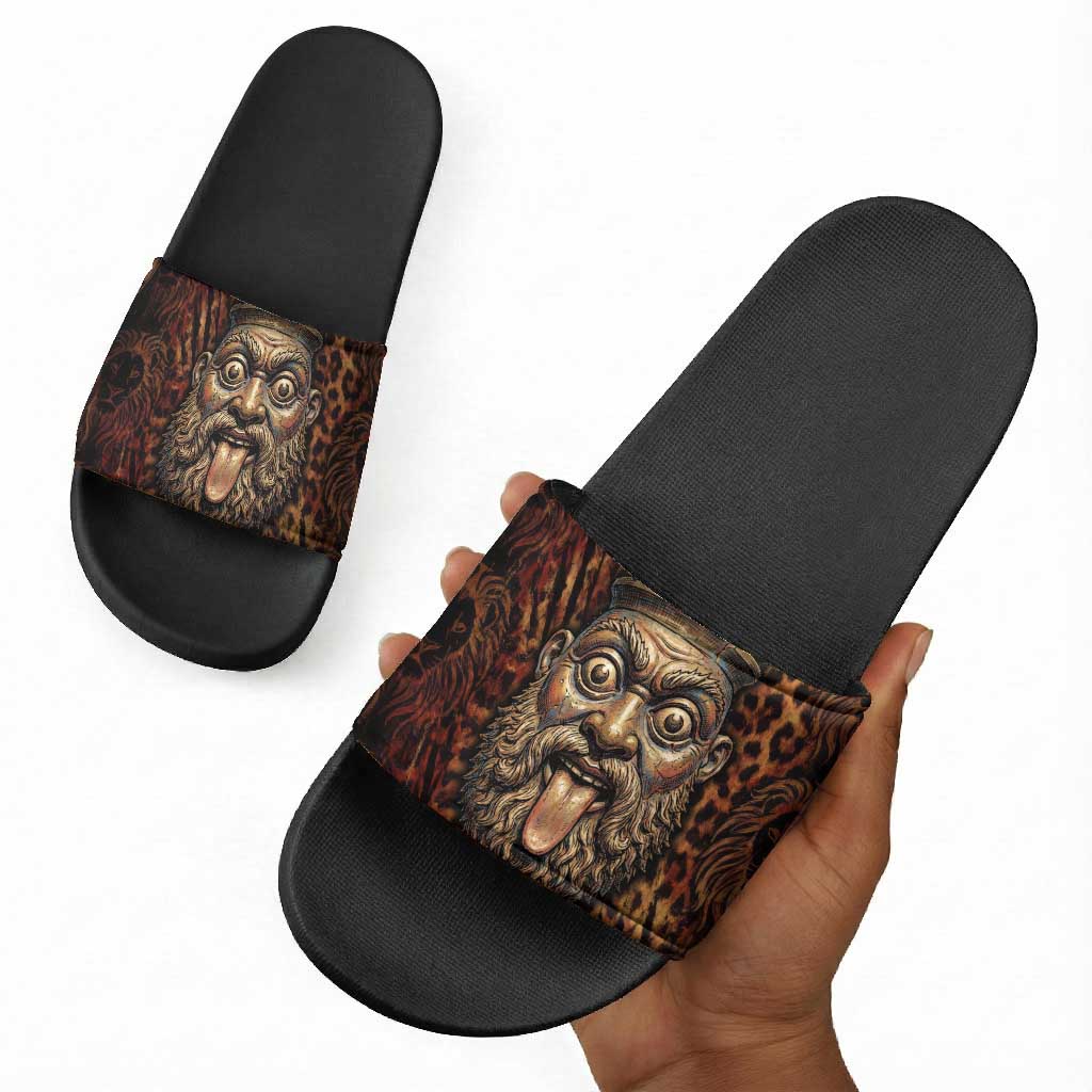 Bes Ancient Egyptian Slide Sandals with Leopard Print Ankh and Eye of Horus Egyptian Deity Tribute - African Pride