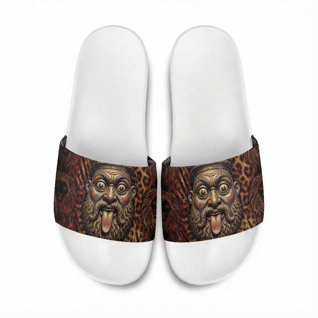 Bes Ancient Egyptian Slide Sandals with Leopard Print Ankh and Eye of Horus Egyptian Deity Tribute - African Pride