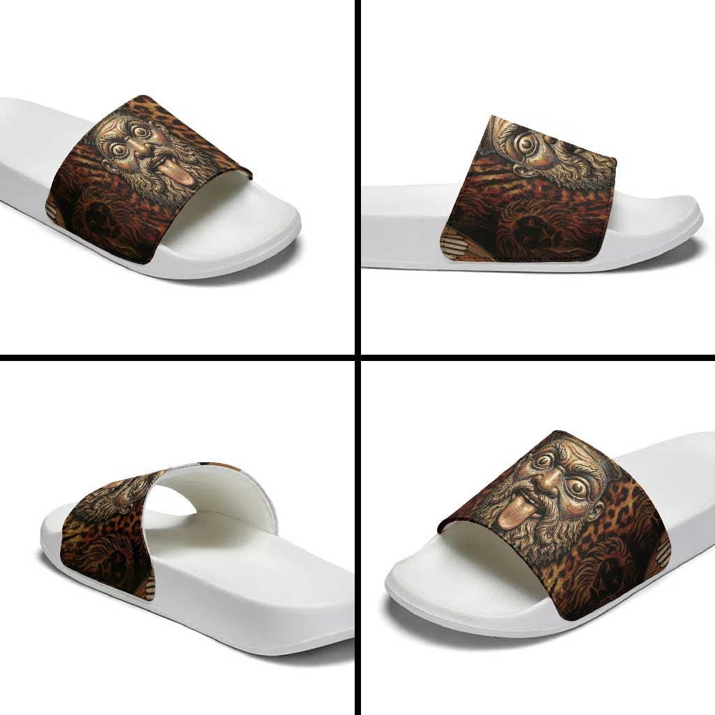 Bes Ancient Egyptian Slide Sandals with Leopard Print Ankh and Eye of Horus Egyptian Deity Tribute - African Pride