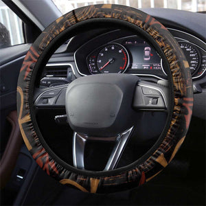 Bes Ancient Egyptian Steering Wheel Cover with Leopard Print Ankh and Eye of Horus Egyptian Deity Tribute - African Pride