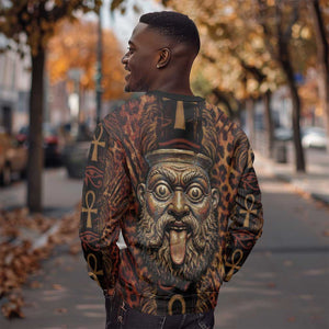 Bes Ancient Egyptian Sweatshirt with Leopard Print Ankh and Eye of Horus Egyptian Deity Tribute - African Pride