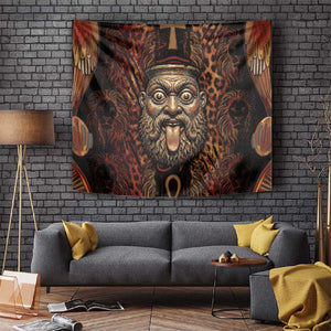 Bes Ancient Egyptian Tapestry with Leopard Print Ankh and Eye of Horus Egyptian Deity Tribute - African Pride
