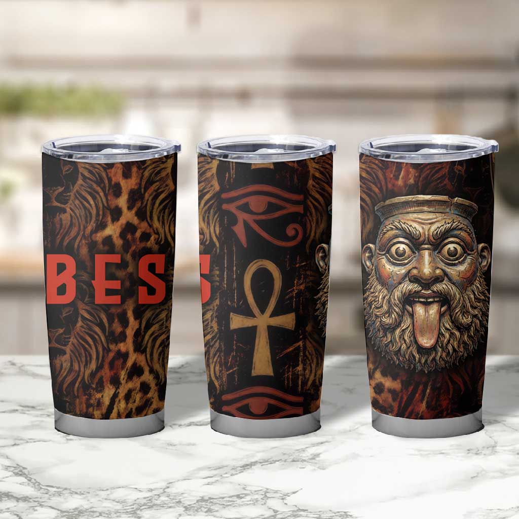 Bes Ancient Egyptian Tumbler Cup with Leopard Print Ankh and Eye of Horus Egyptian Deity Tribute - African Pride