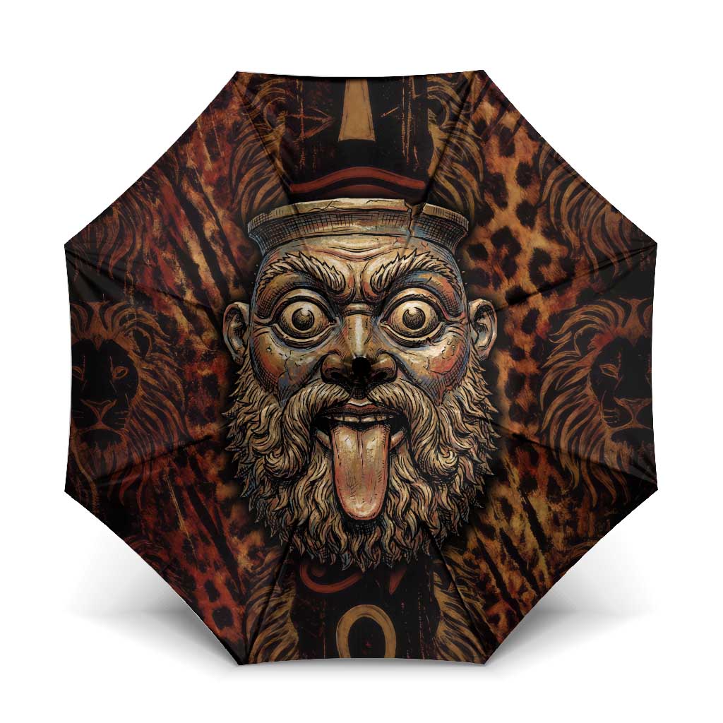 Bes Ancient Egyptian Umbrella with Leopard Print Ankh and Eye of Horus Egyptian Deity Tribute - African Pride