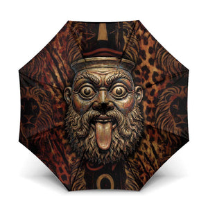 Bes Ancient Egyptian Umbrella with Leopard Print Ankh and Eye of Horus Egyptian Deity Tribute - African Pride
