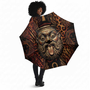 Bes Ancient Egyptian Umbrella with Leopard Print Ankh and Eye of Horus Egyptian Deity Tribute - African Pride