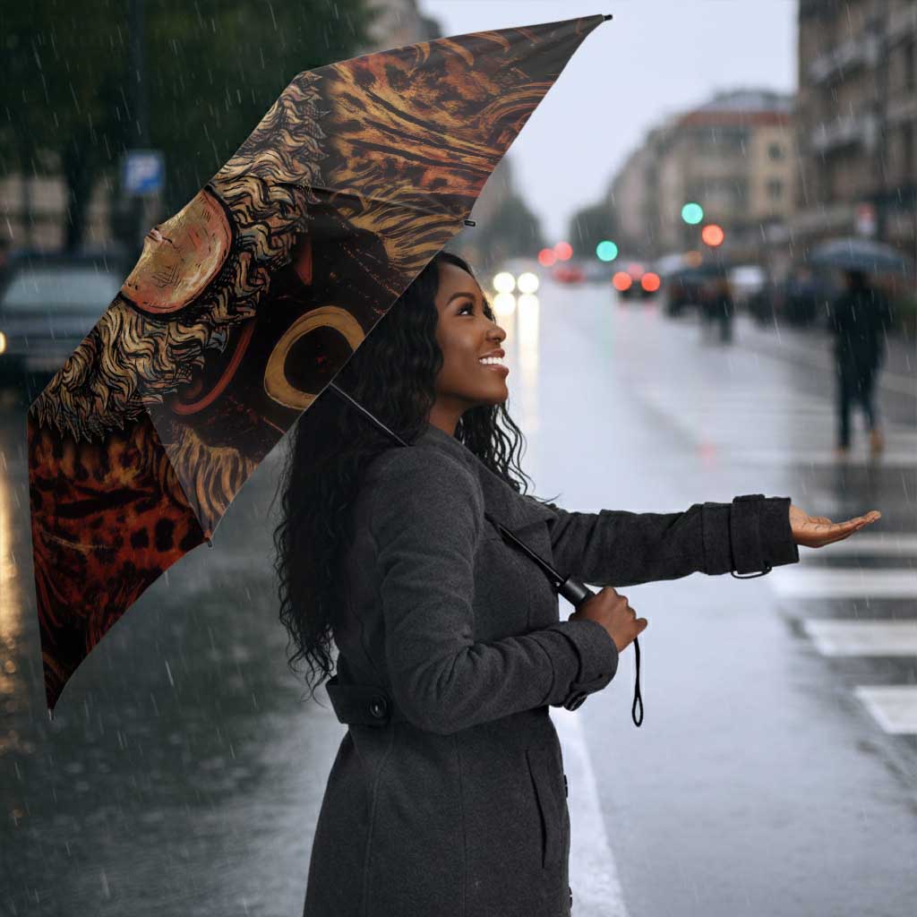Bes Ancient Egyptian Umbrella with Leopard Print Ankh and Eye of Horus Egyptian Deity Tribute - African Pride