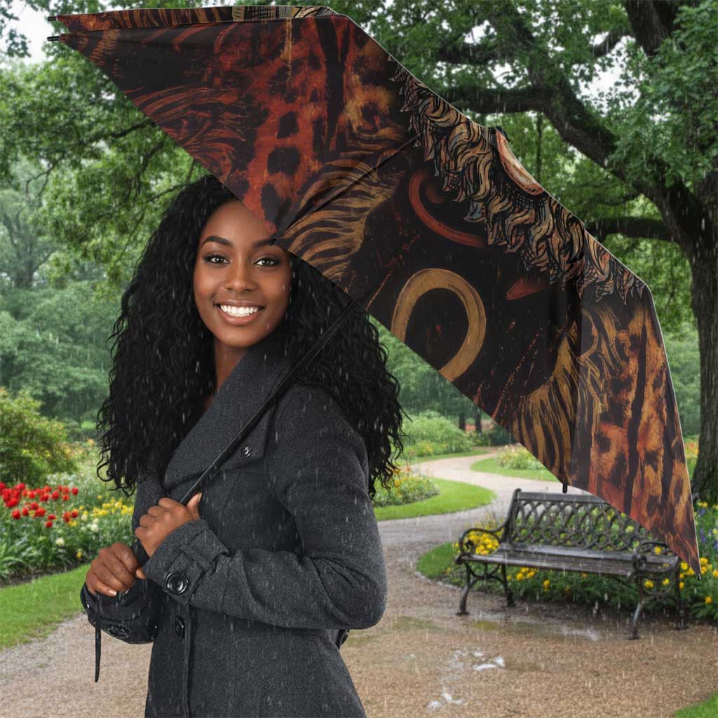 Bes Ancient Egyptian Umbrella with Leopard Print Ankh and Eye of Horus Egyptian Deity Tribute - African Pride