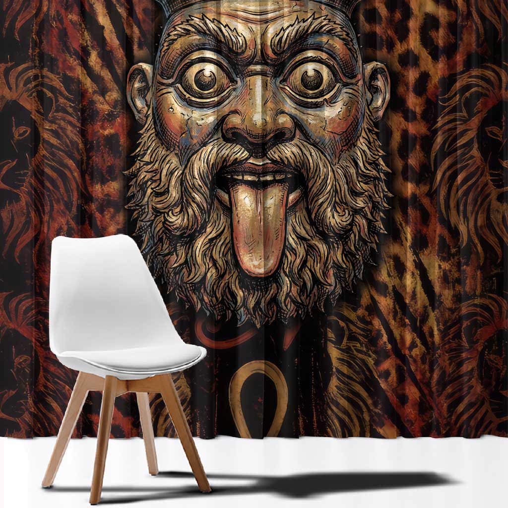 Bes Ancient Egyptian Window Curtain with Leopard Print Ankh and Eye of Horus Egyptian Deity Tribute - African Pride