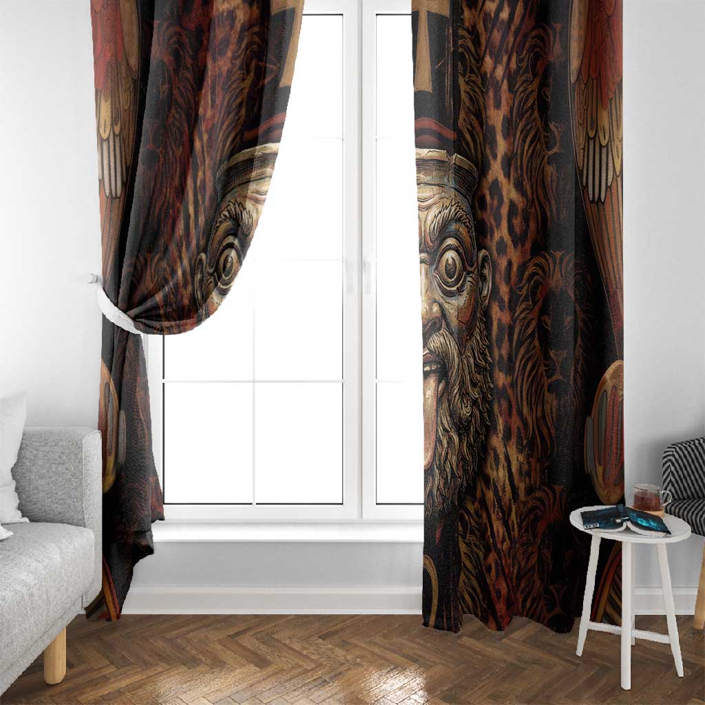 Bes Ancient Egyptian Window Curtain with Leopard Print Ankh and Eye of Horus Egyptian Deity Tribute - African Pride