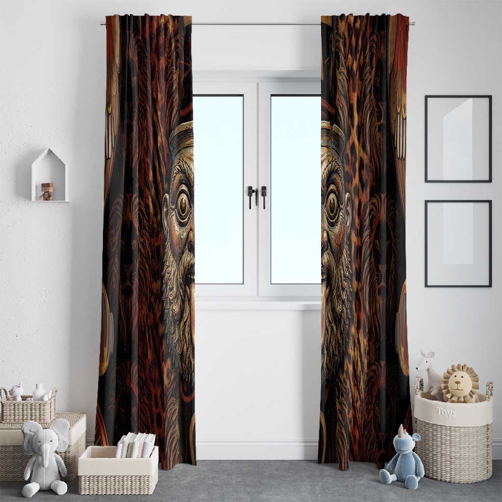 Bes Ancient Egyptian Window Curtain with Leopard Print Ankh and Eye of Horus Egyptian Deity Tribute - African Pride