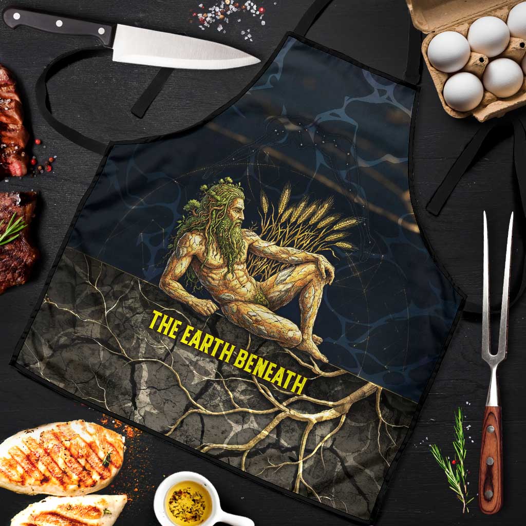 Geb Apron Ancient Egyptian Cracked Earth and Wheat Illustration Egyptian Earth God - African Pride