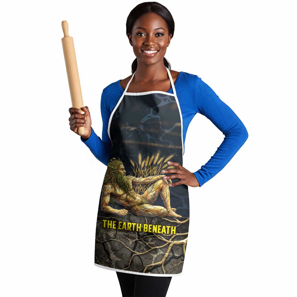 Geb Apron Ancient Egyptian Cracked Earth and Wheat Illustration Egyptian Earth God - African Pride