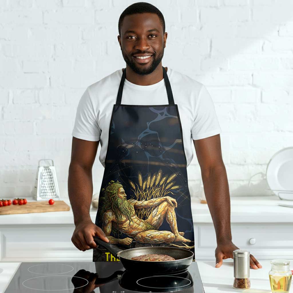 Geb Apron Ancient Egyptian Cracked Earth and Wheat Illustration Egyptian Earth God - African Pride