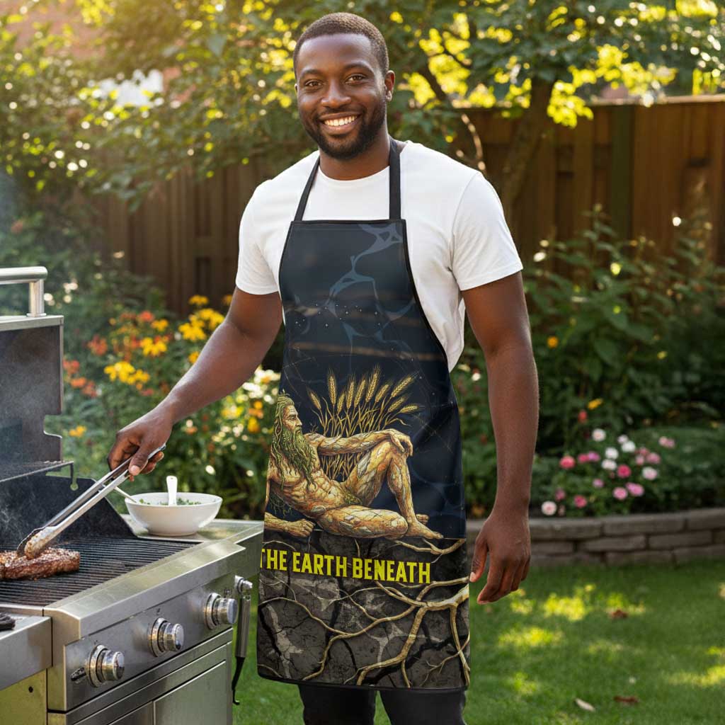 Geb Apron Ancient Egyptian Cracked Earth and Wheat Illustration Egyptian Earth God - African Pride