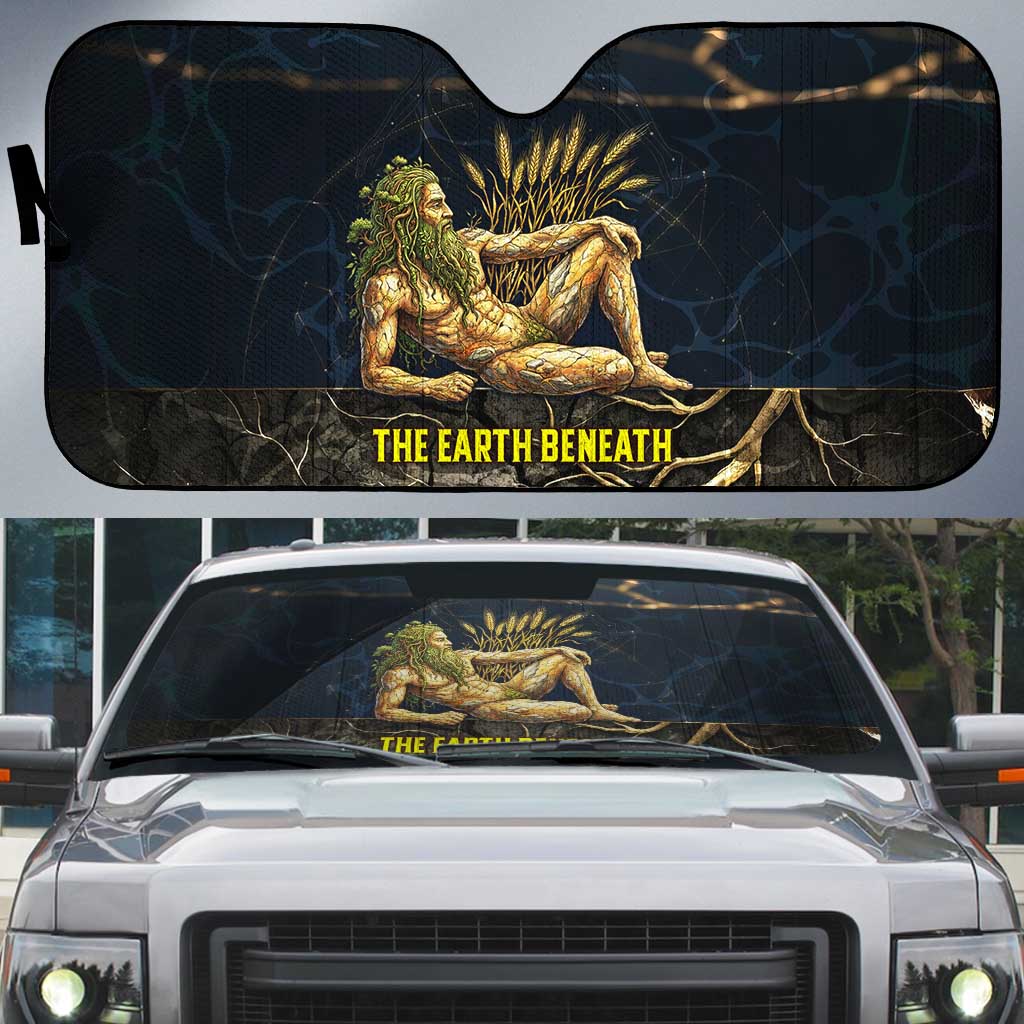 Geb Auto Sun Shade Ancient Egyptian Cracked Earth and Wheat Illustration Egyptian Earth God - African Pride