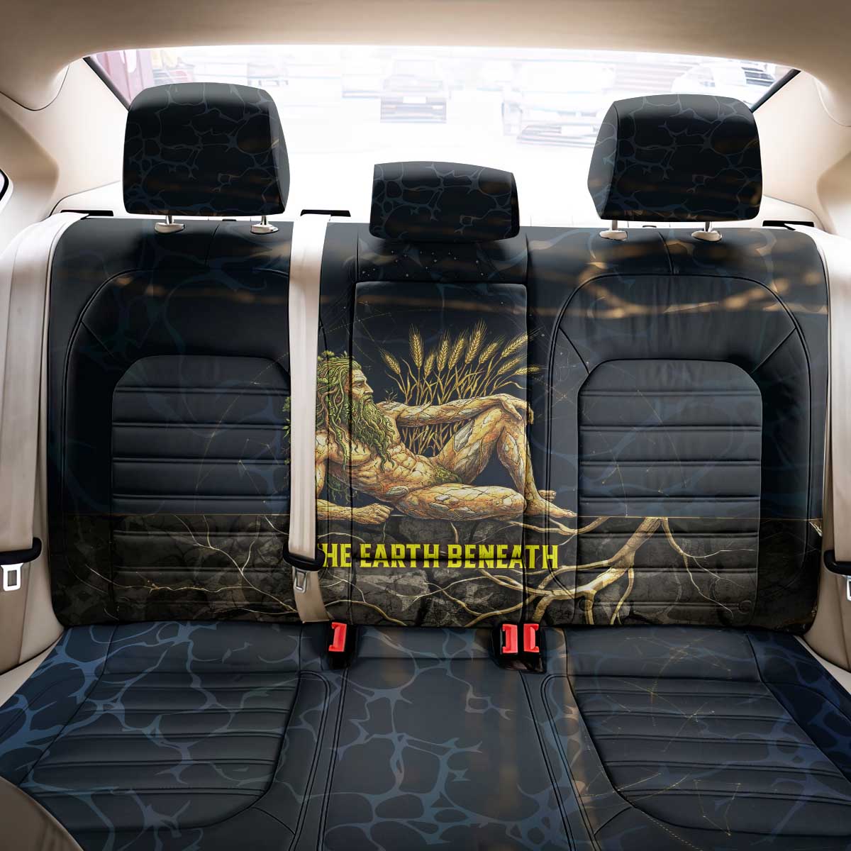 Geb Back Car Seat Cover Ancient Egyptian Cracked Earth and Wheat Illustration Egyptian Earth God - African Pride