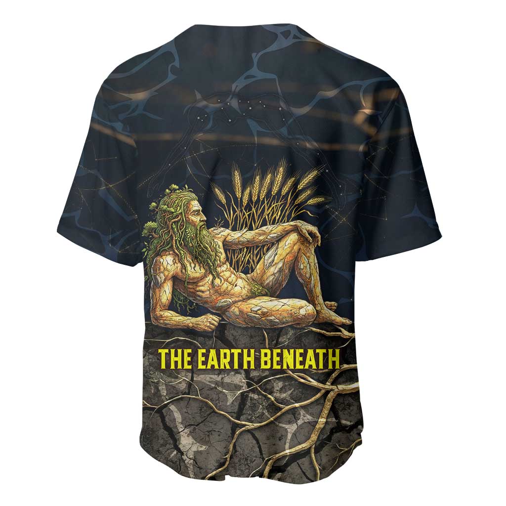 Geb Baseball Jersey Ancient Egyptian Cracked Earth and Wheat Illustration Egyptian Earth God - African Pride
