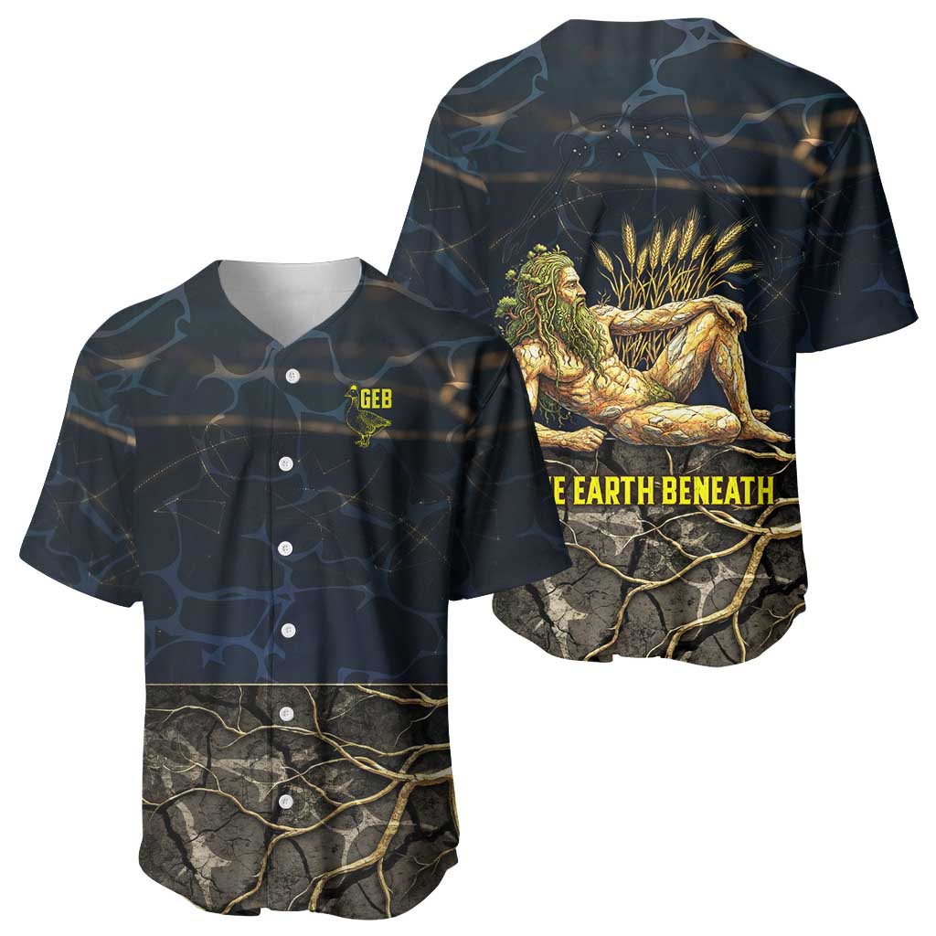 Geb Baseball Jersey Ancient Egyptian Cracked Earth and Wheat Illustration Egyptian Earth God - African Pride