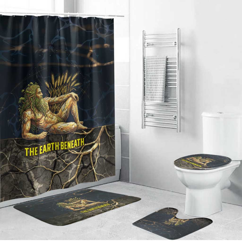 Geb Bathroom Set Ancient Egyptian Cracked Earth and Wheat Illustration Egyptian Earth God - African Pride