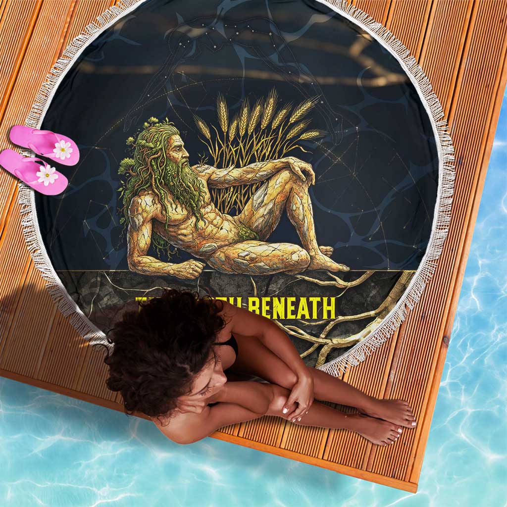 Geb Beach Blanket Ancient Egyptian Cracked Earth and Wheat Illustration Egyptian Earth God - African Pride