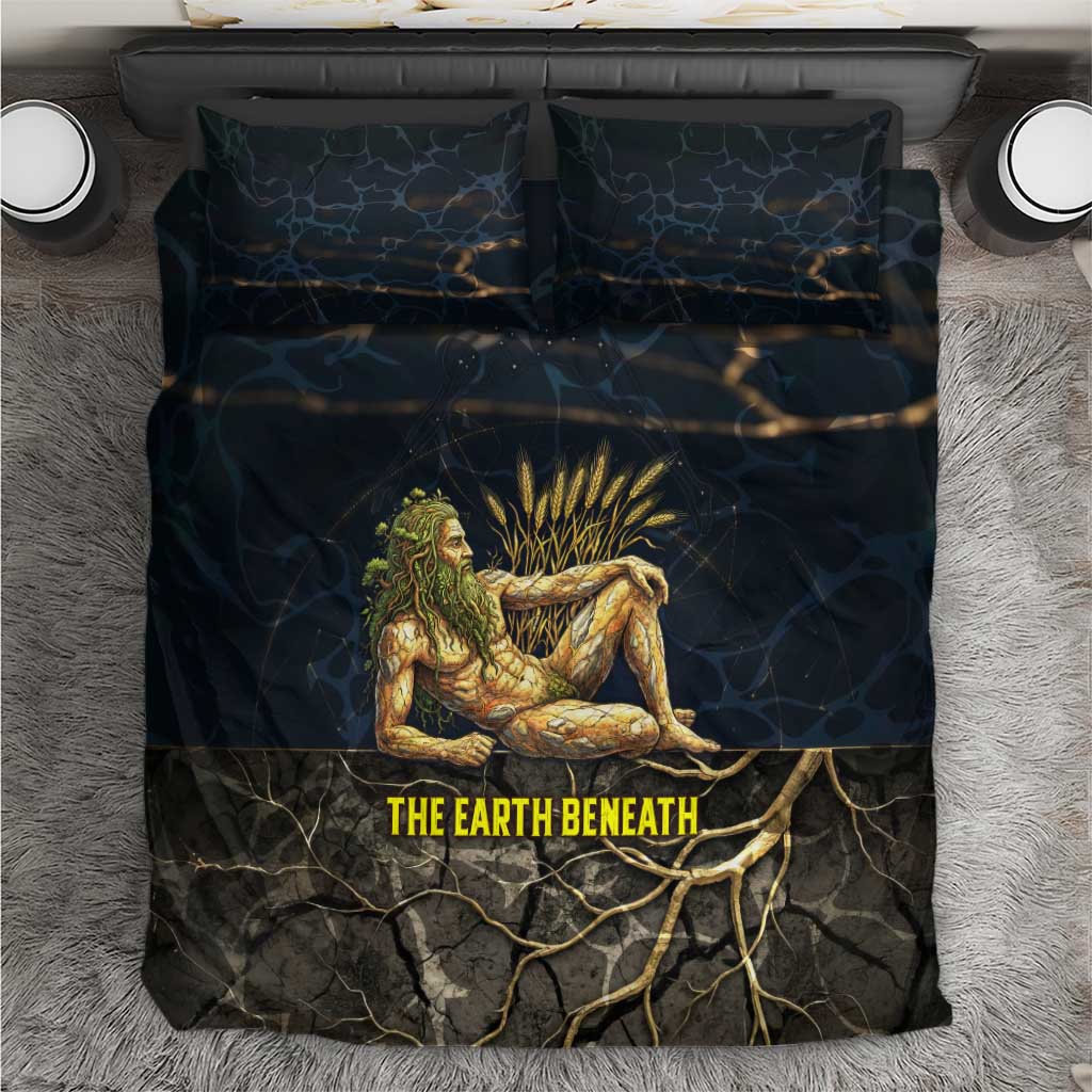 Geb Bedding Set Ancient Egyptian Cracked Earth and Wheat Illustration Egyptian Earth God - African Pride