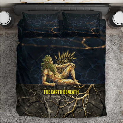 Geb Bedding Set Ancient Egyptian Cracked Earth and Wheat Illustration Egyptian Earth God - African Pride