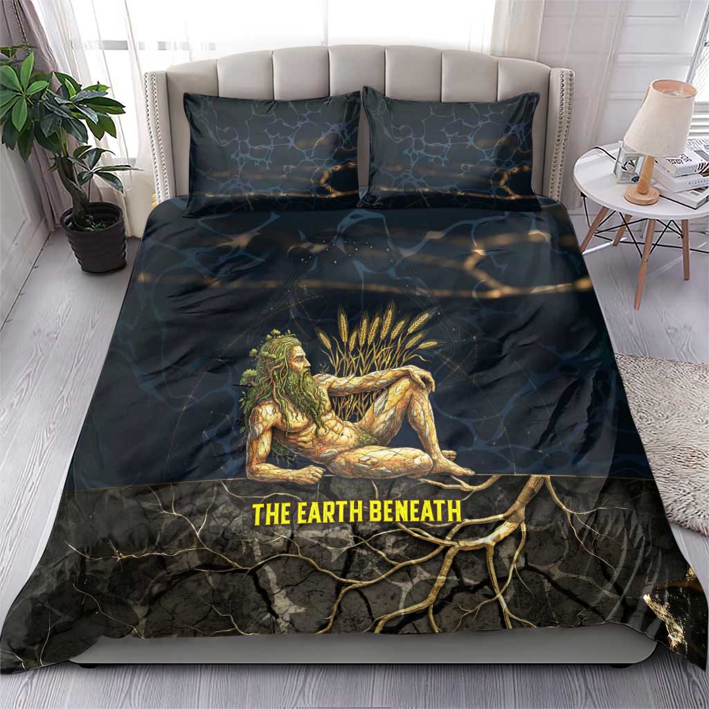 Geb Bedding Set Ancient Egyptian Cracked Earth and Wheat Illustration Egyptian Earth God - African Pride