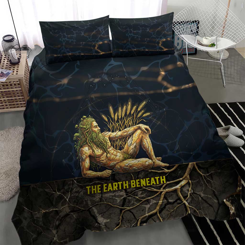 Geb Bedding Set Ancient Egyptian Cracked Earth and Wheat Illustration Egyptian Earth God - African Pride