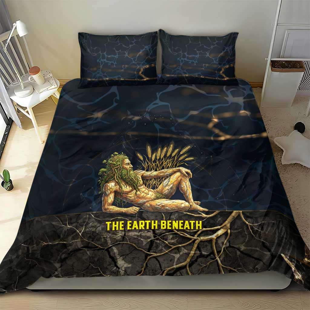 Geb Bedding Set Ancient Egyptian Cracked Earth and Wheat Illustration Egyptian Earth God - African Pride