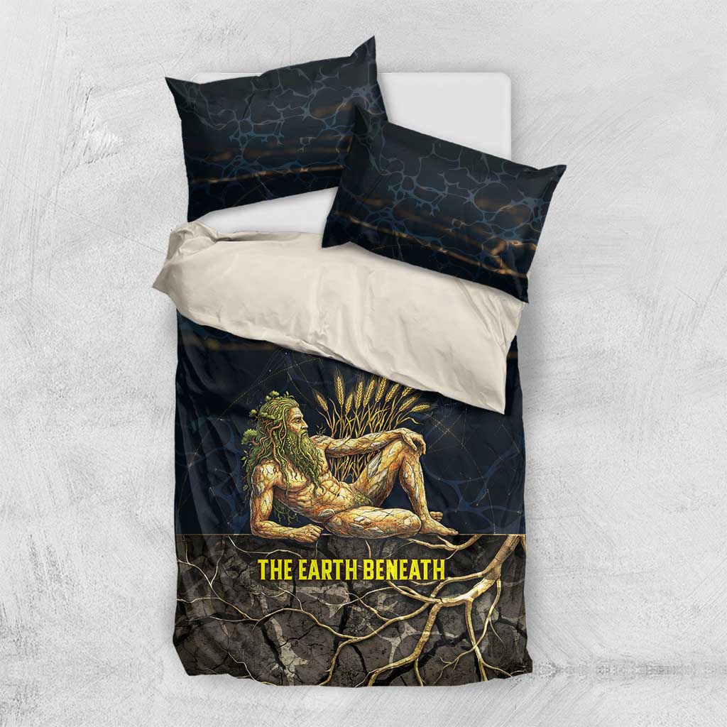 Geb Bedding Set Ancient Egyptian Cracked Earth and Wheat Illustration Egyptian Earth God - African Pride