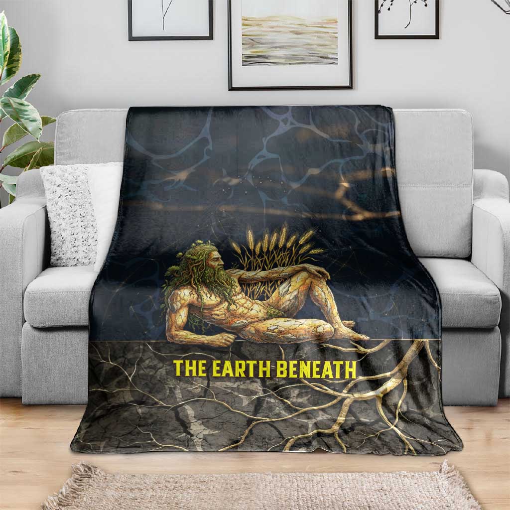 Geb Blanket Ancient Egyptian Cracked Earth and Wheat Illustration Egyptian Earth God - African Pride