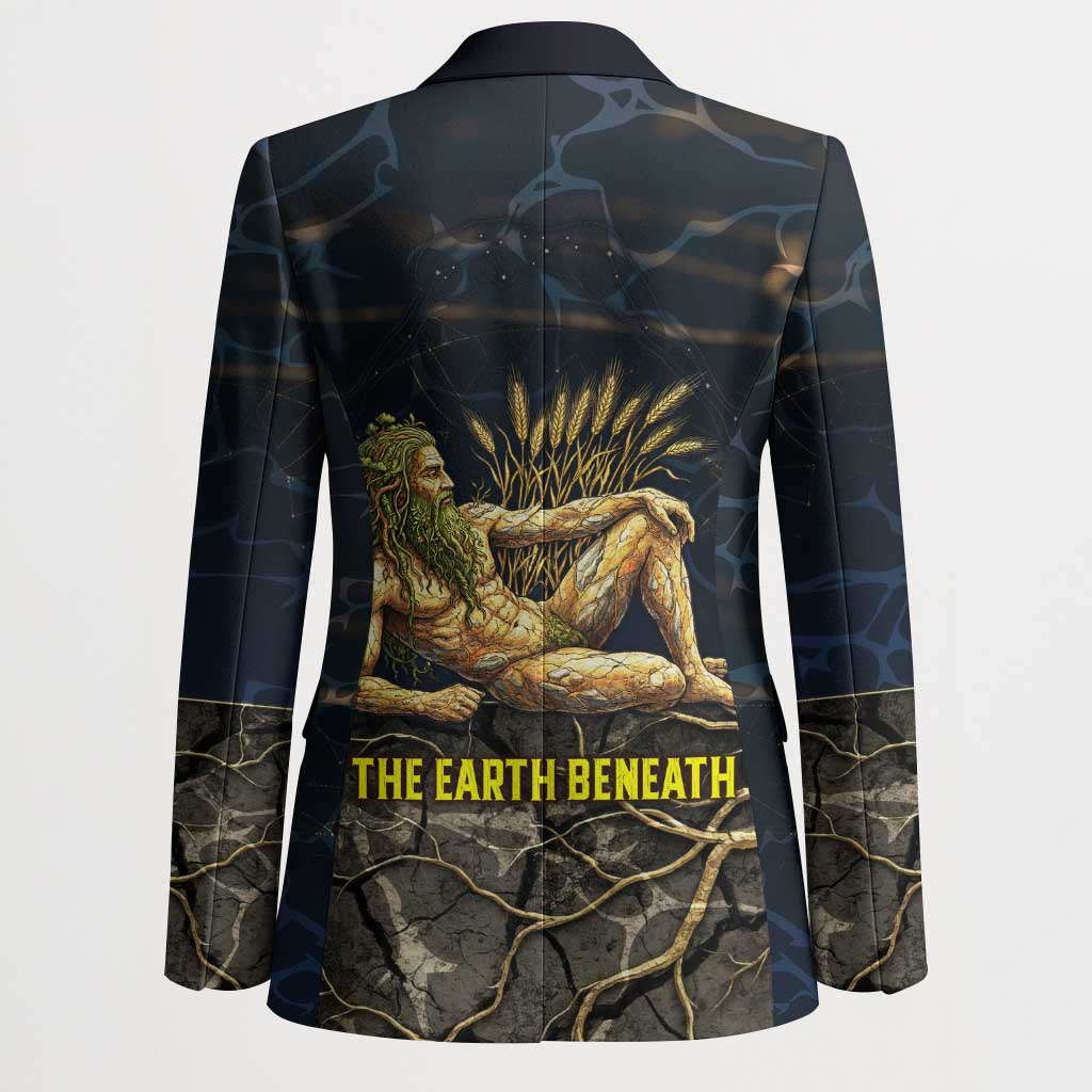 Geb Blazer Ancient Egyptian Cracked Earth and Wheat Illustration Egyptian Earth God - African Pride