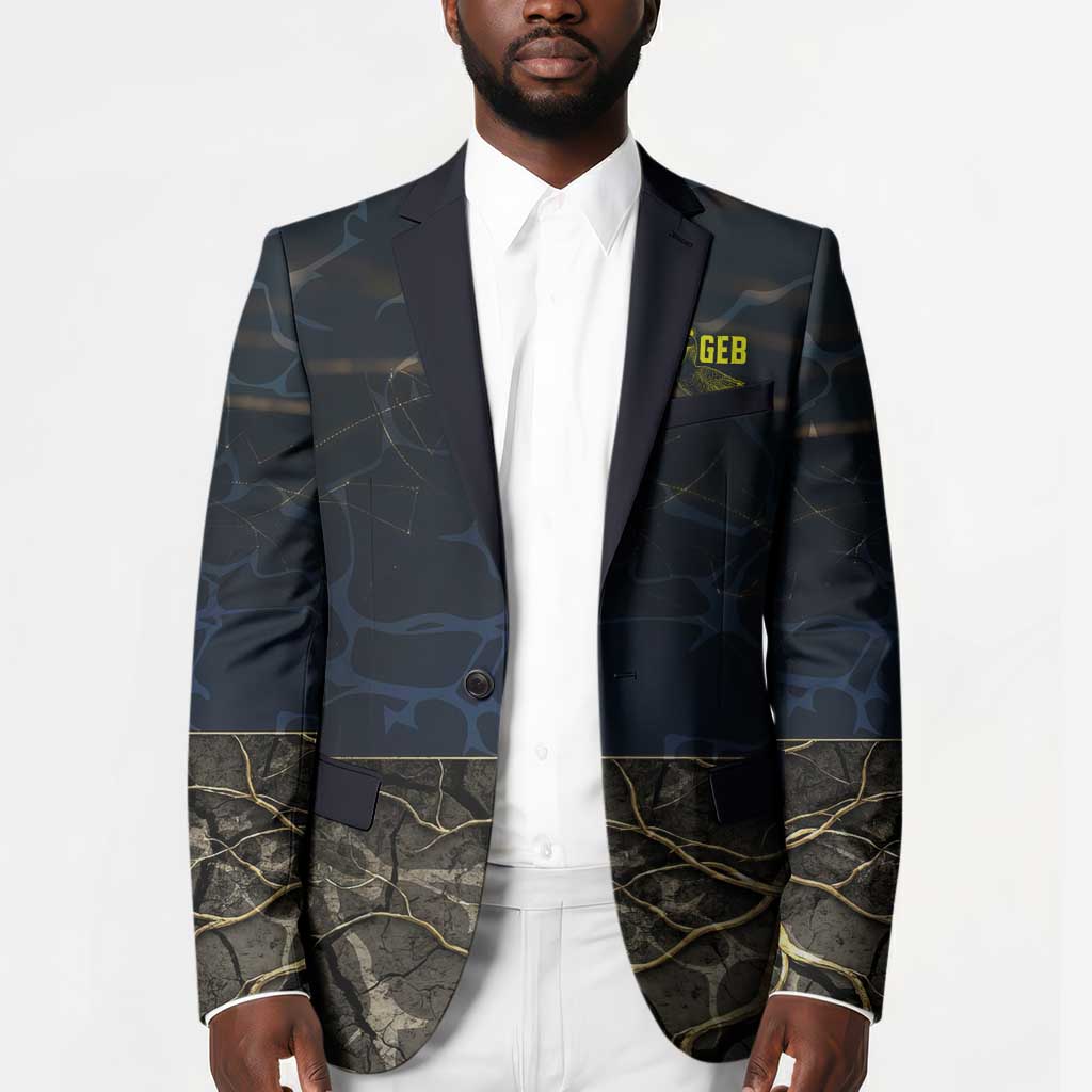 Geb Blazer Ancient Egyptian Cracked Earth and Wheat Illustration Egyptian Earth God - African Pride