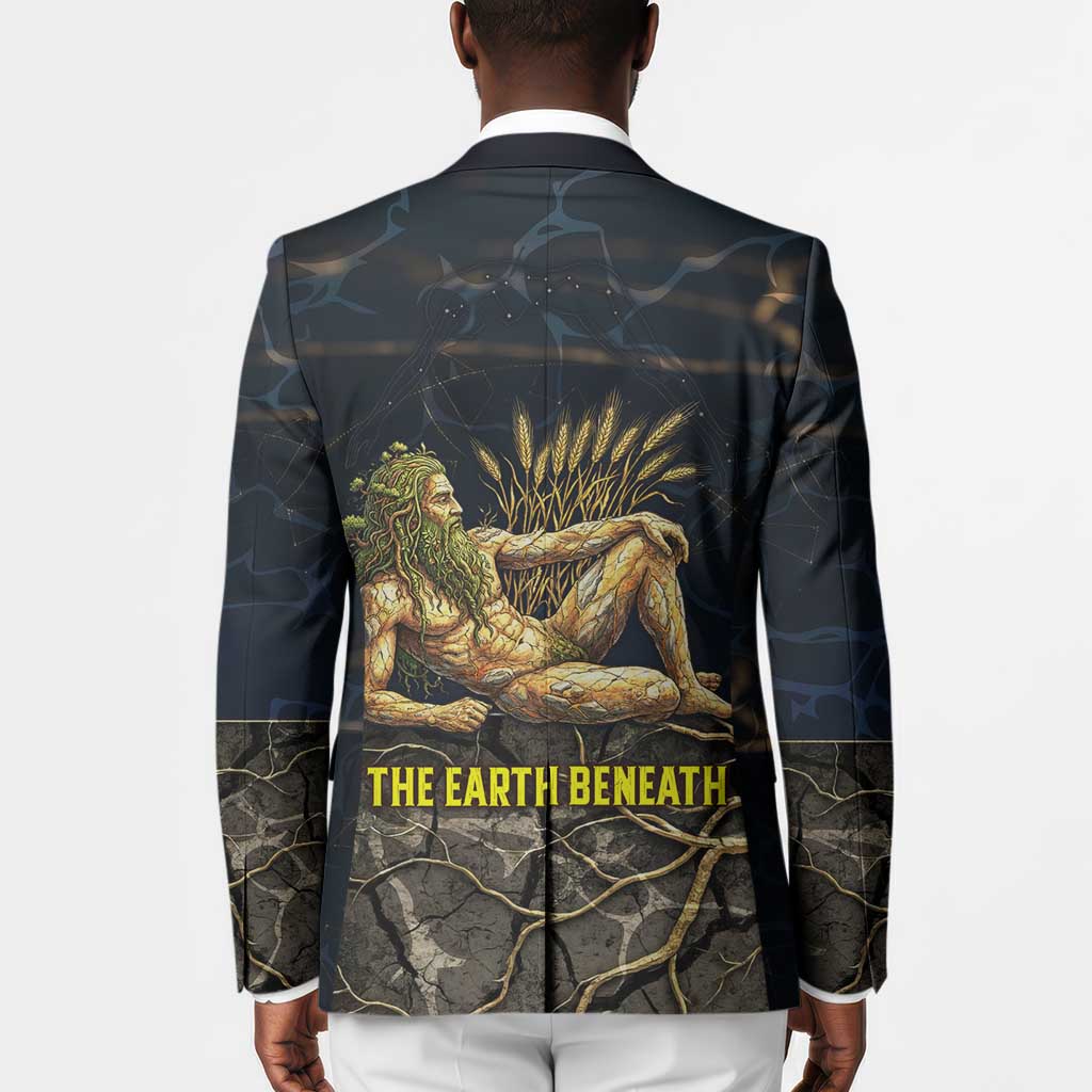 Geb Blazer Ancient Egyptian Cracked Earth and Wheat Illustration Egyptian Earth God - African Pride