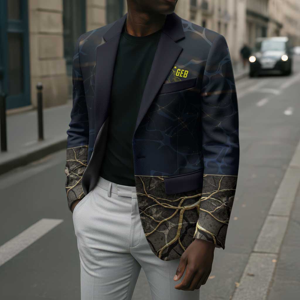 Geb Blazer Ancient Egyptian Cracked Earth and Wheat Illustration Egyptian Earth God - African Pride