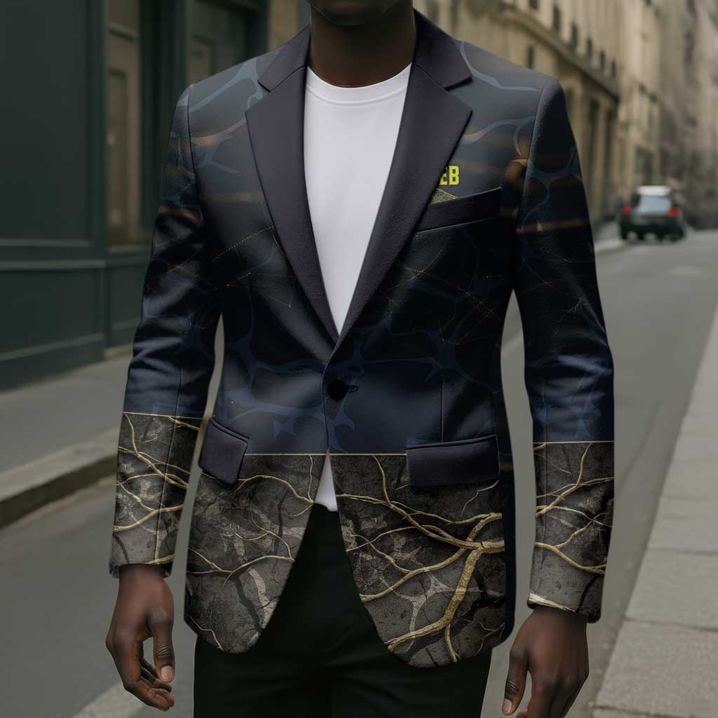 Geb Blazer Ancient Egyptian Cracked Earth and Wheat Illustration Egyptian Earth God - African Pride